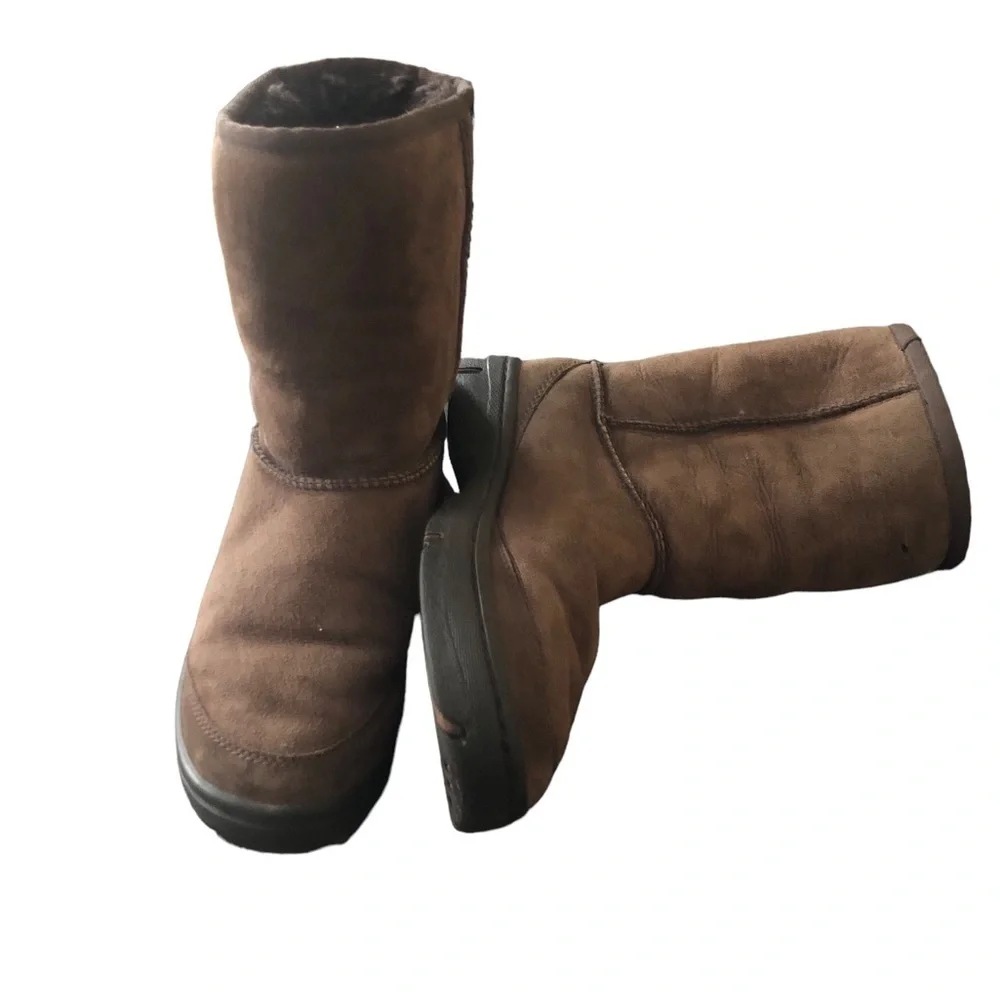 Ugg Australia Brown Suede/Leather Ultimate Short Sheepskin Boots Sz 5 F19009F
